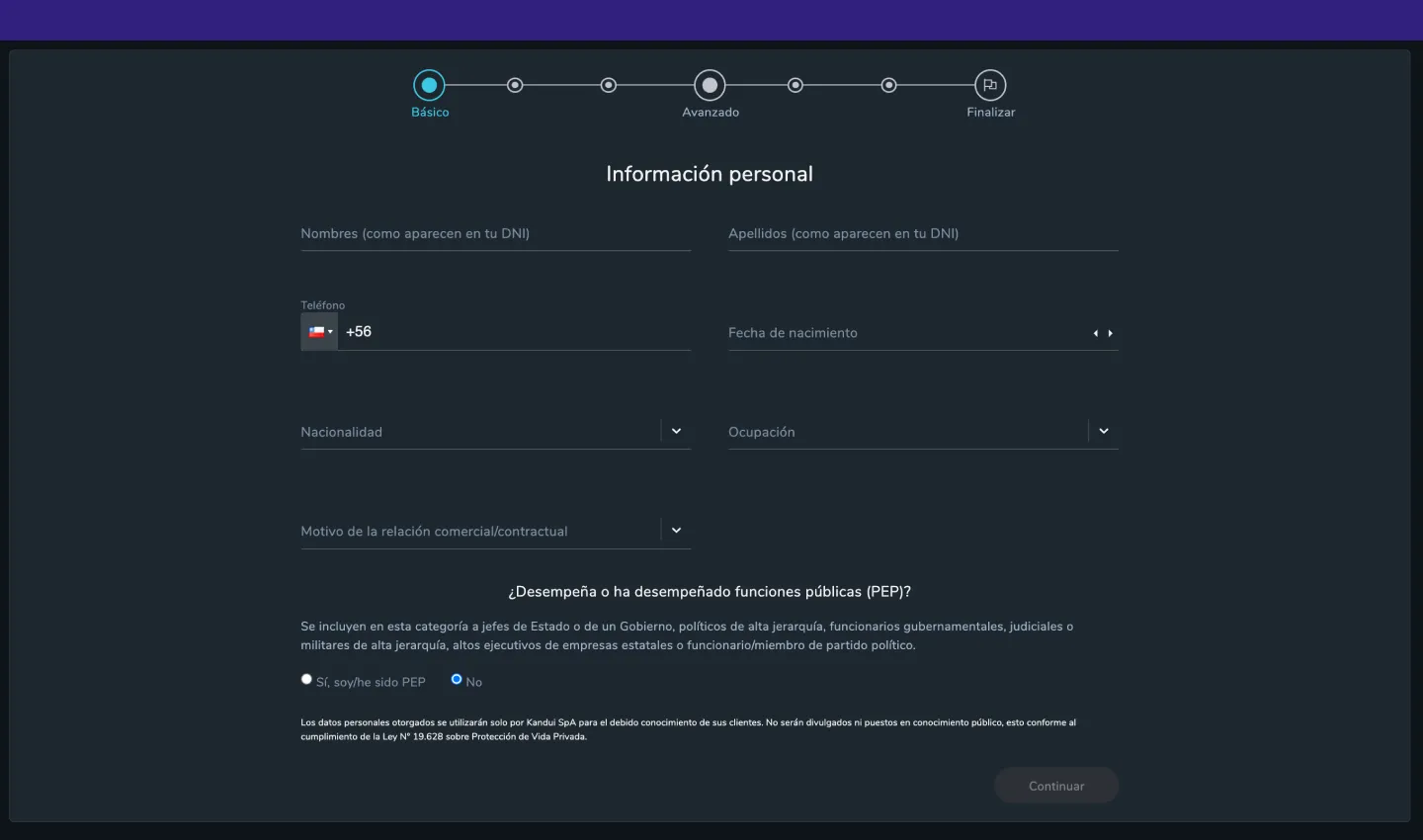 Matias Medina RG Corp light theme KYC form view